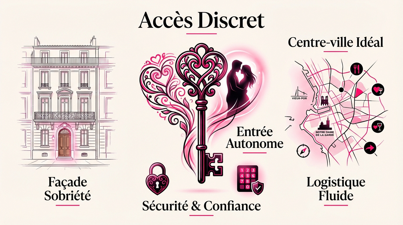 Entrée confidentielle et discrète d'une love room élégante à Marseille