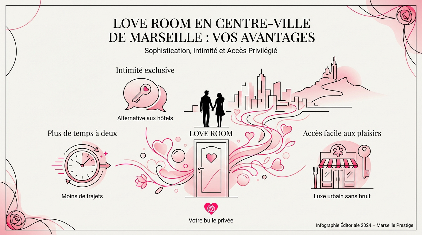 Ambiance élégante et romantique d'une love room avec jacuzzi au centre-ville de Marseille