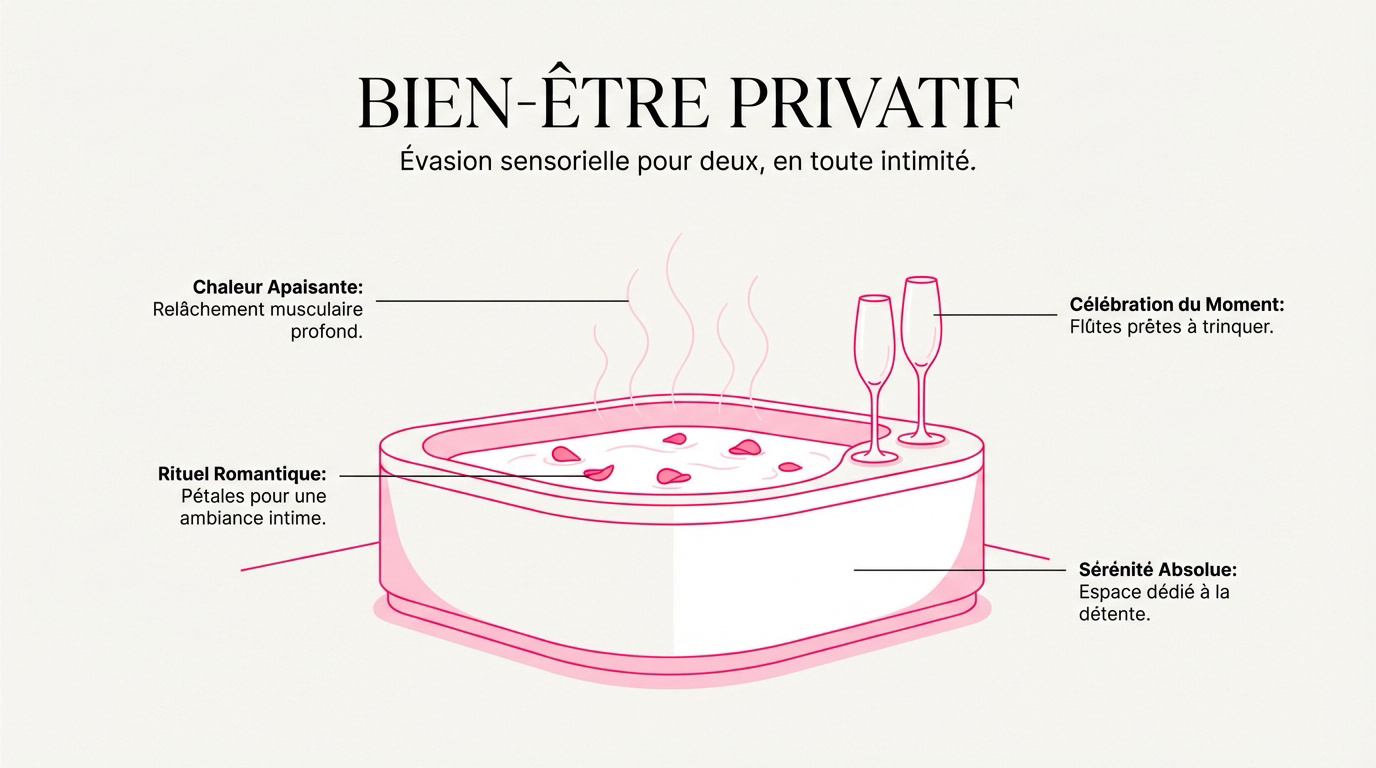 Jacuzzi privatif illuminé pour une soirée romantique à Marseille