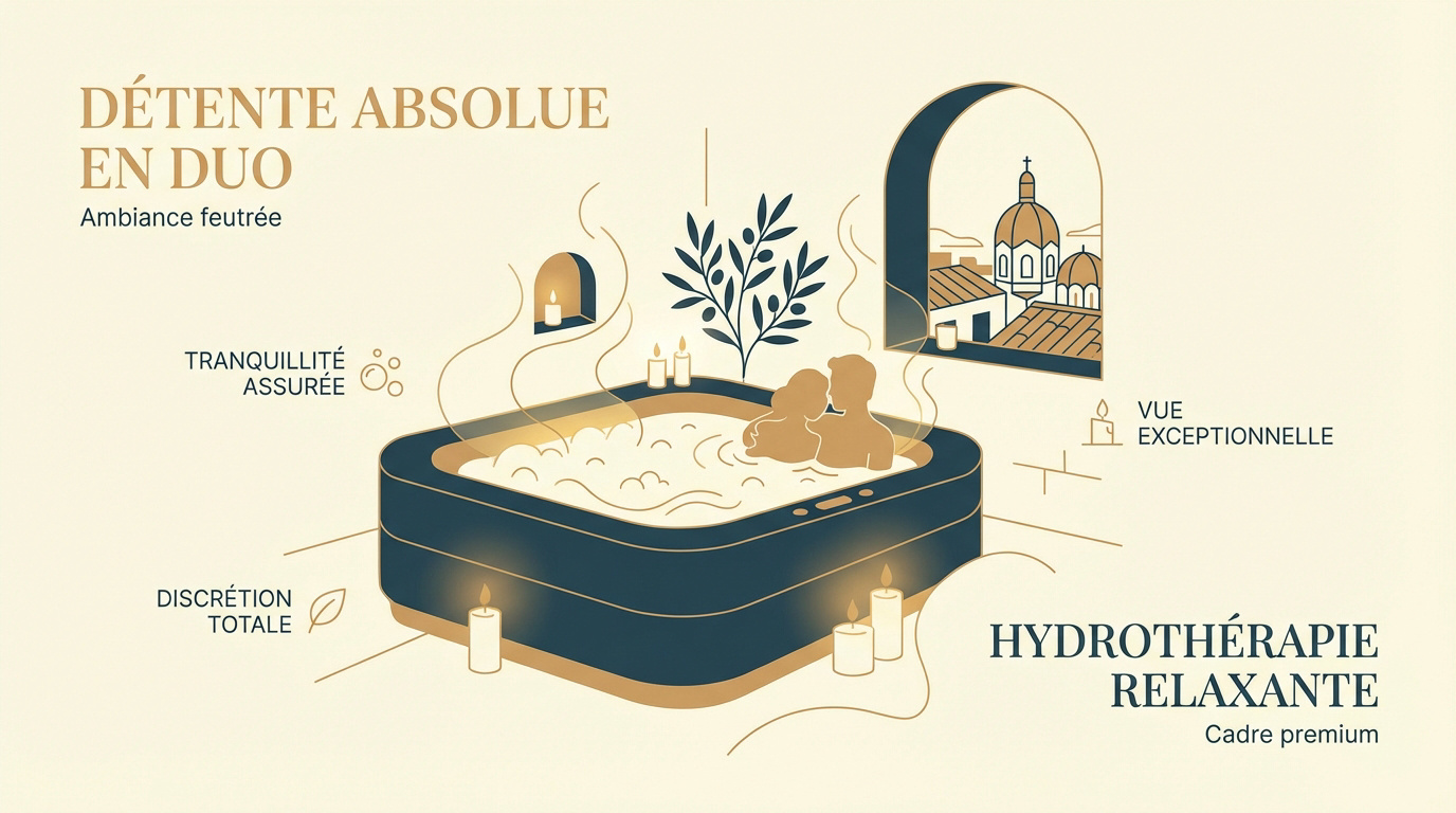 Couple profitant d'un jacuzzi privatif dans une love room élégante à Marseille