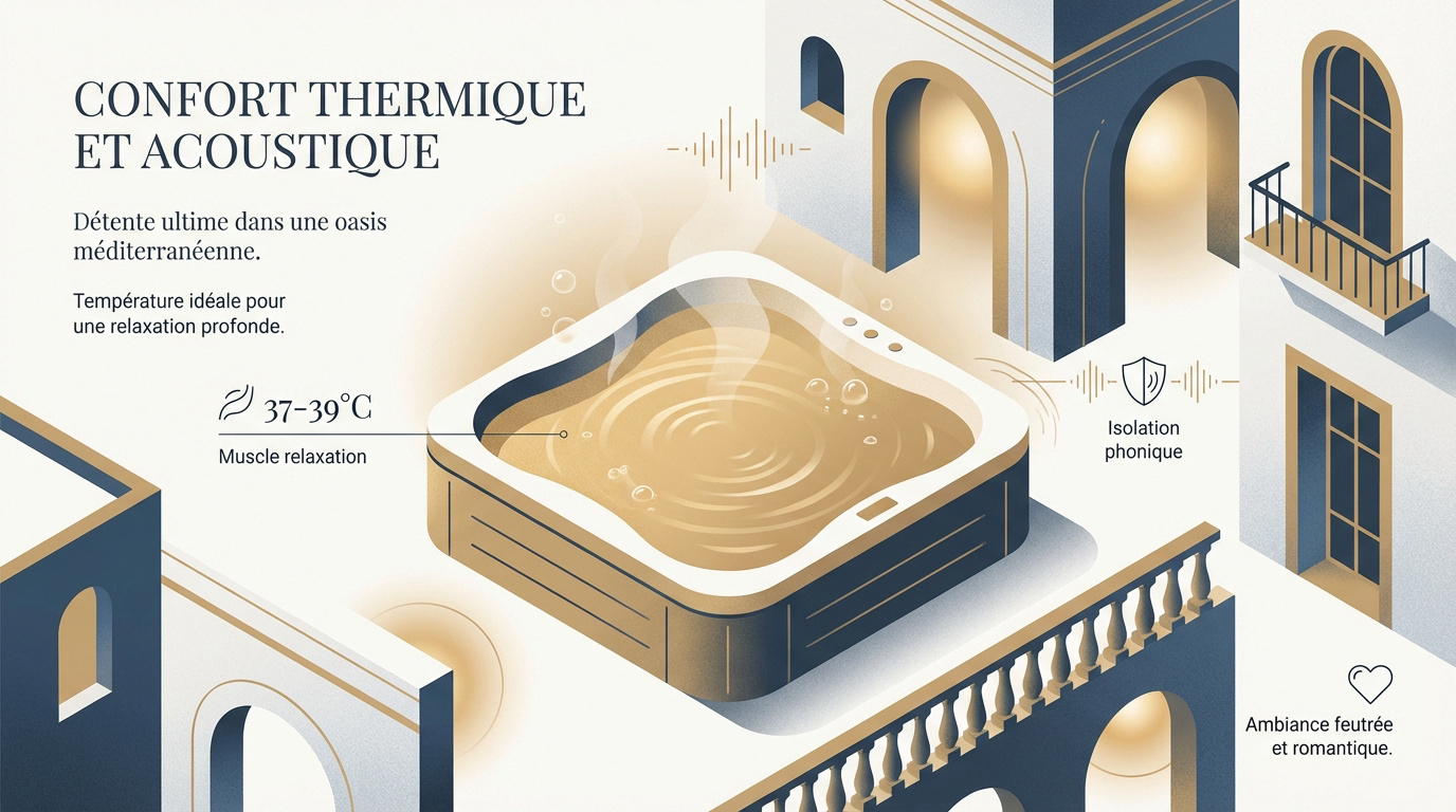 Jacuzzi privatif haut de gamme avec éclairage tamisé dans une love room à Marseille