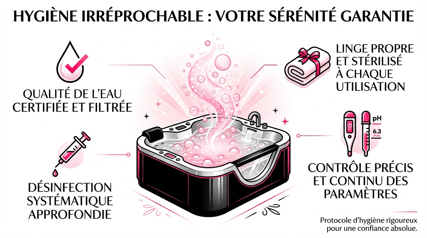 Jacuzzi privatif étincelant de propreté dans une love room à Marseille