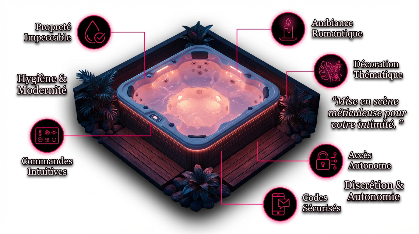 Jacuzzi privatif haut de gamme dans une love room élégante à Marseille