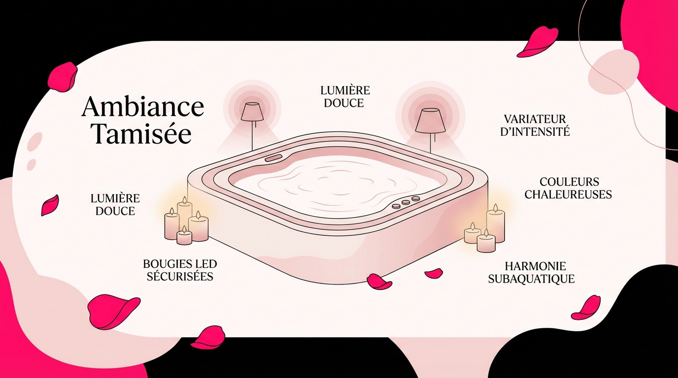 Ambiance tamisée et luxueuse dans une love room avec jacuzzi à Marseille