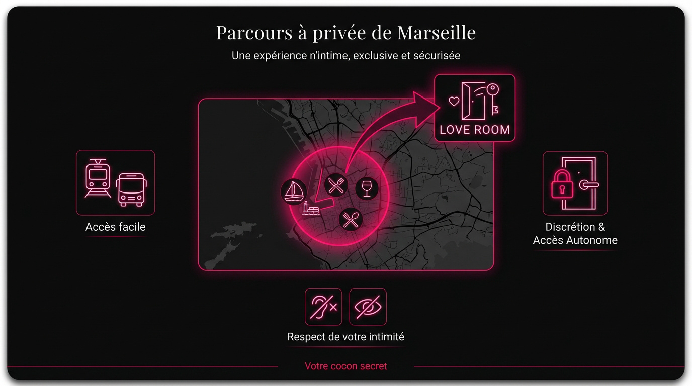 Entrée discrète d'une love room élégante dans le centre-ville de Marseille