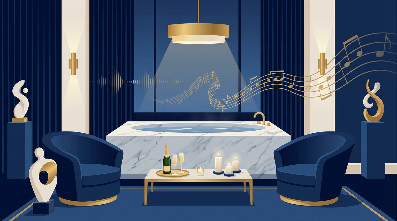 Suite de luxe avec jacuzzi privatif et éclairage tamisé pour soirée romantique à Marseille