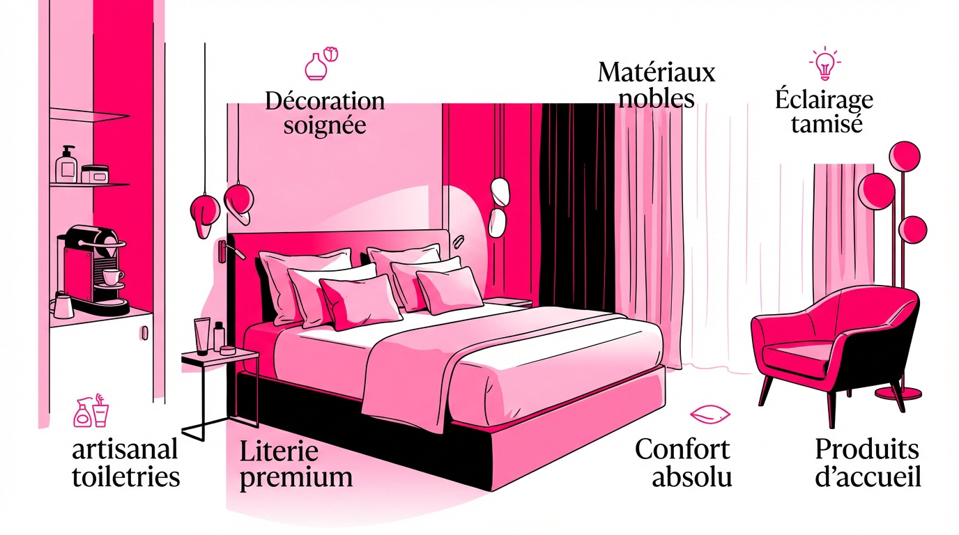 Suite luxueuse avec décoration raffinée et éclairage tamisé pour un séjour romantique à Marseille