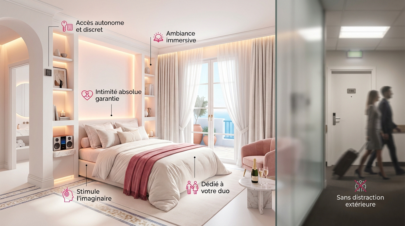 Intérieur élégant d'une suite privée avec jacuzzi au centre-ville de Marseille